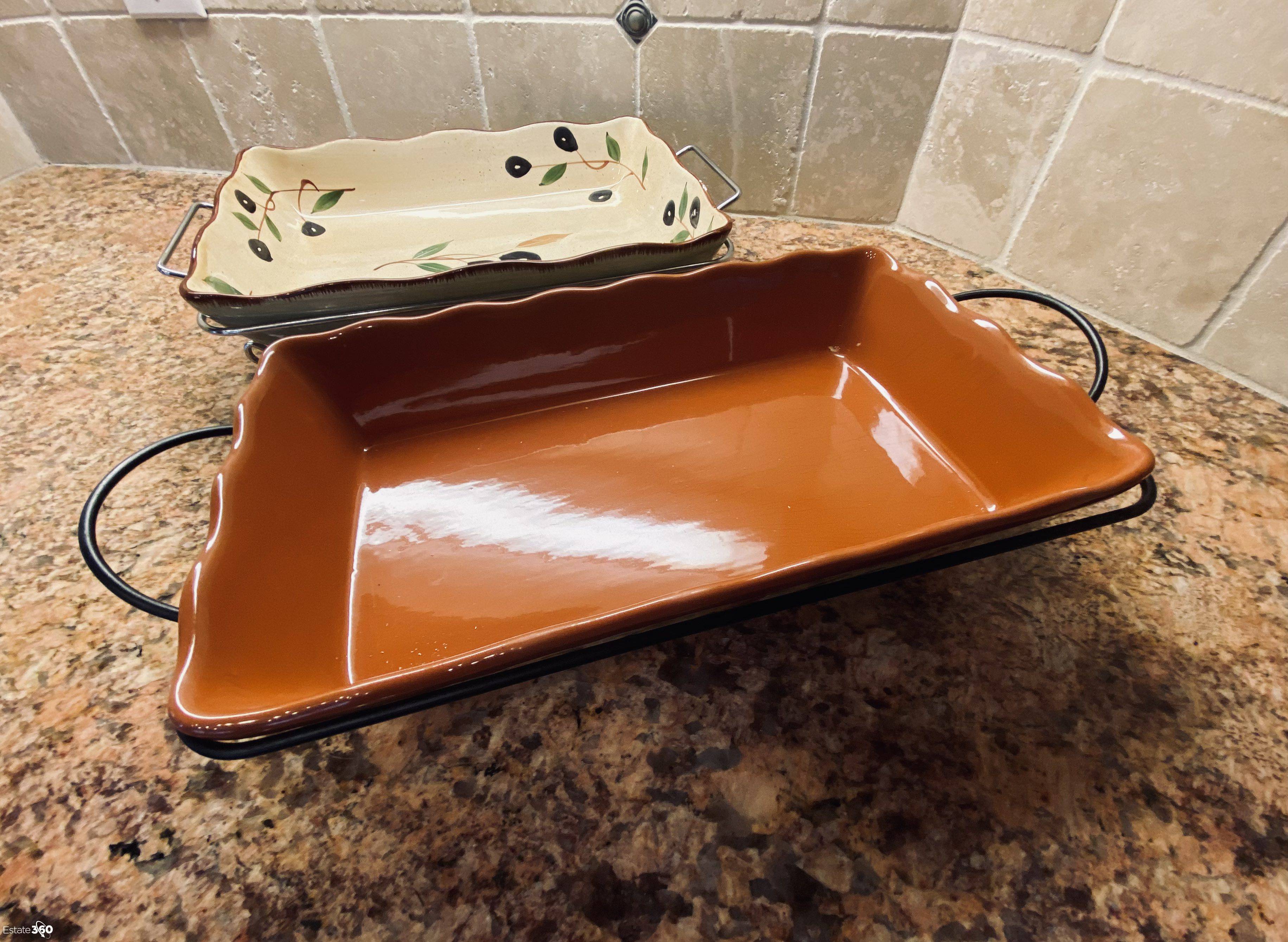 Ceramic Serving Trays on Metal Wire Stands Auction