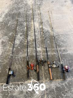 At Auction: 5PC Vintage Estate Bamboo Salt Water Fishing Poles