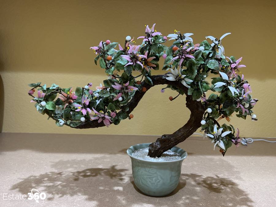 Vintage Asian Jade and Carved Stone Bonsai Tree