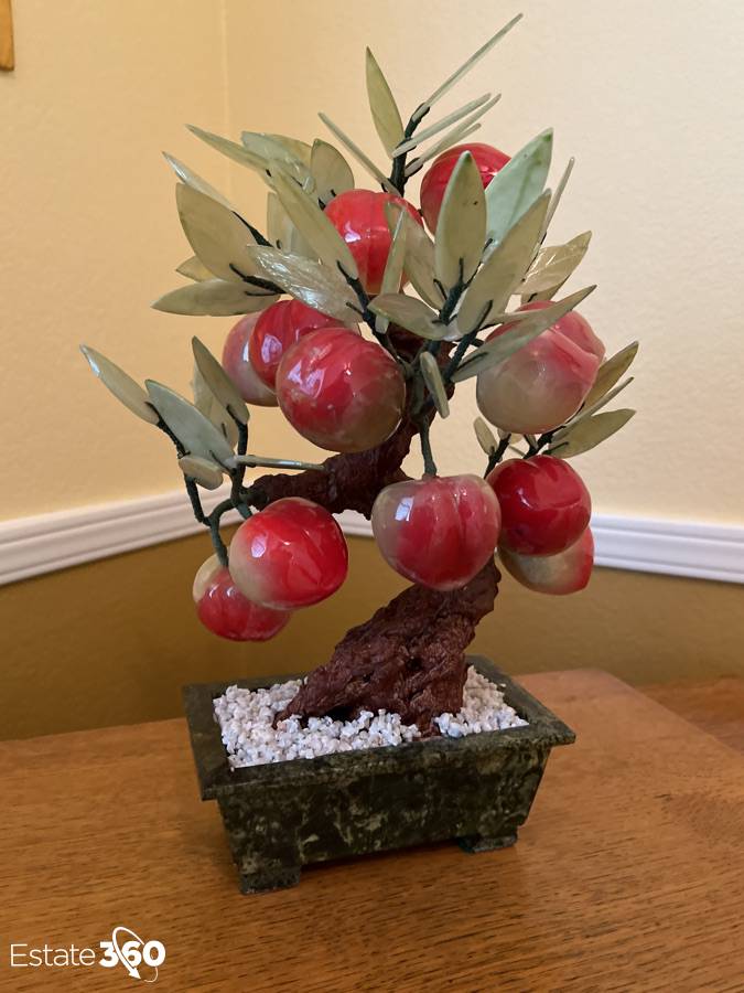 Asian Jade and Carved Stone Bonsai Peach Tree Auction | Estate 360