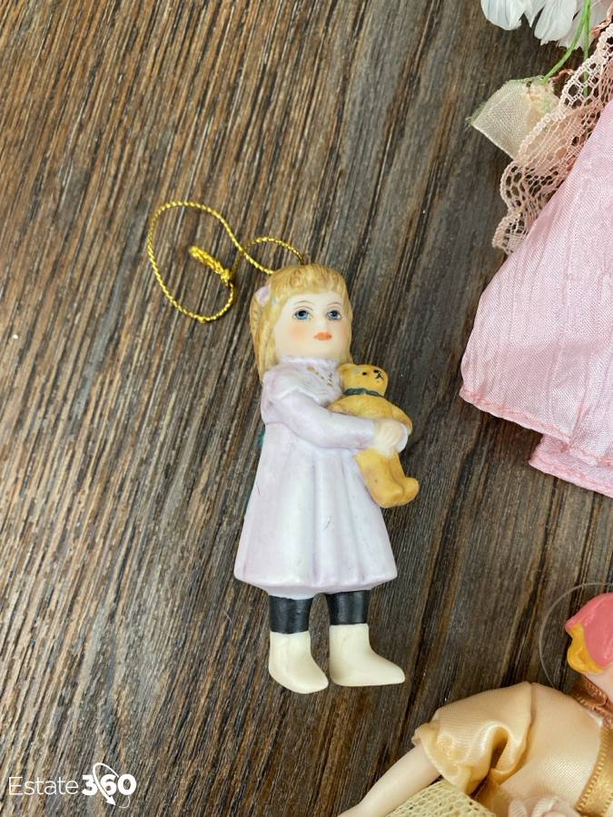 Collection of Vintage Victorian Tassel Dolls and Angel Ornaments