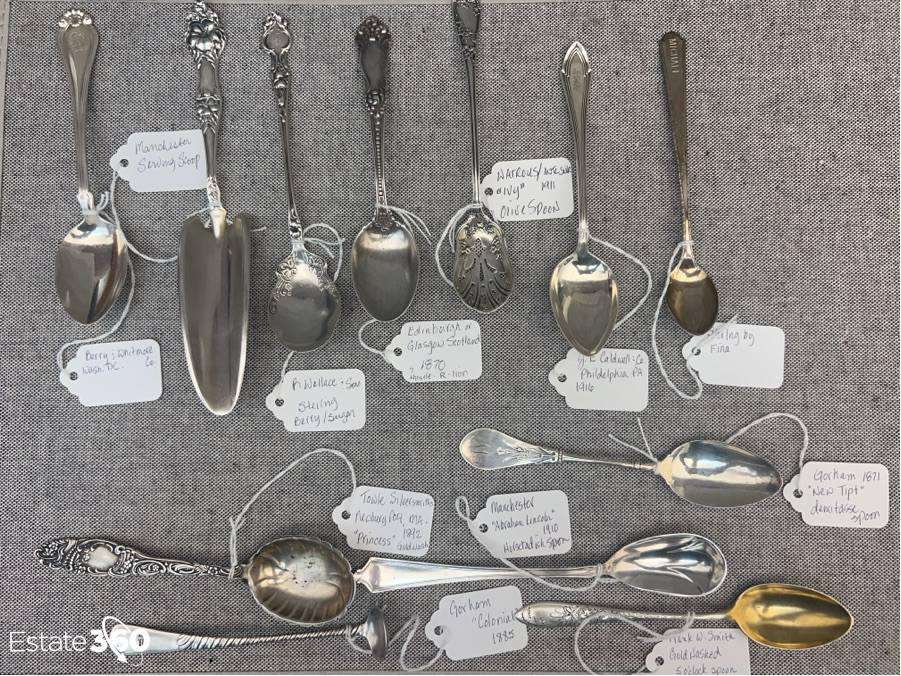 Collection of Sterling Silver Silver Plate Spoons- Manchester, Gorham,  Towle, Wallace