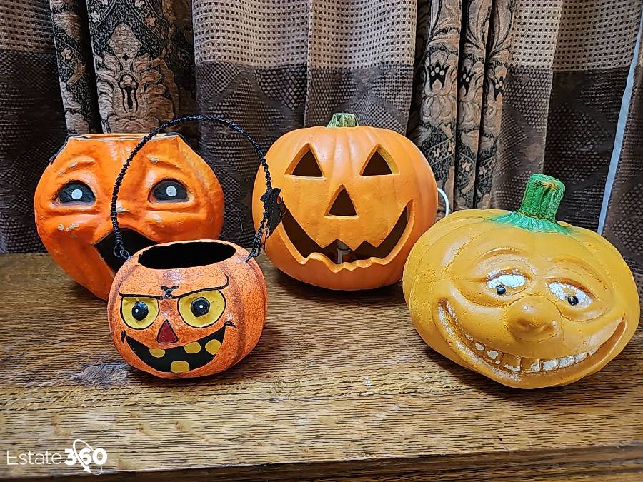 Vintage 40s high quality paper mache jack-o'-lantern bundle