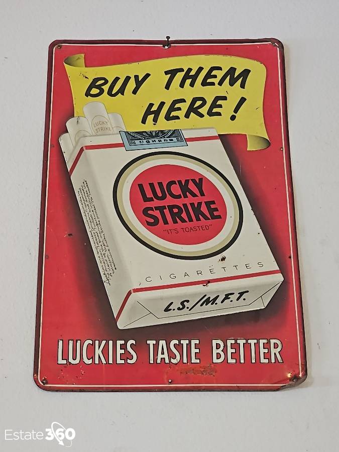 lucky strikes cigarettes for sale Original 1950's Lucky Strike Cigarettes Embossed Metal Advertising Display  Sign Auction