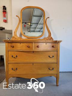 Vintage birdseye maple dresser with deals mirror