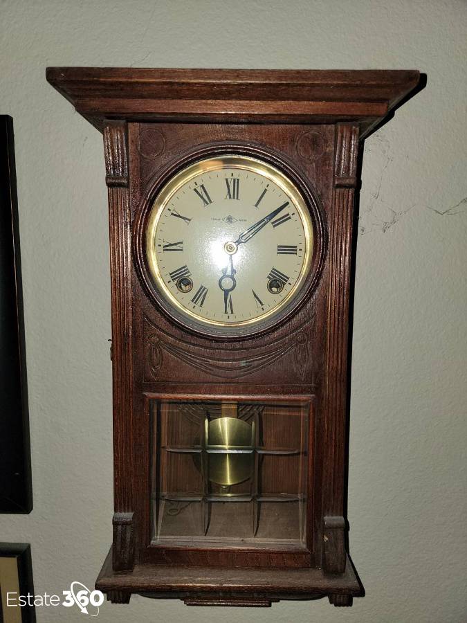 Vintage Wooden Trade Mark CM Regulator Wall Clock Auction Estate 360