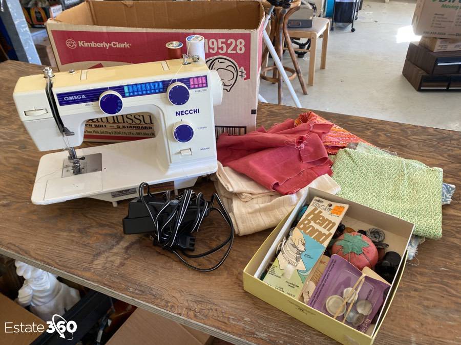 Necchi Omega Sewing machine and fabrics Auction Estate 360