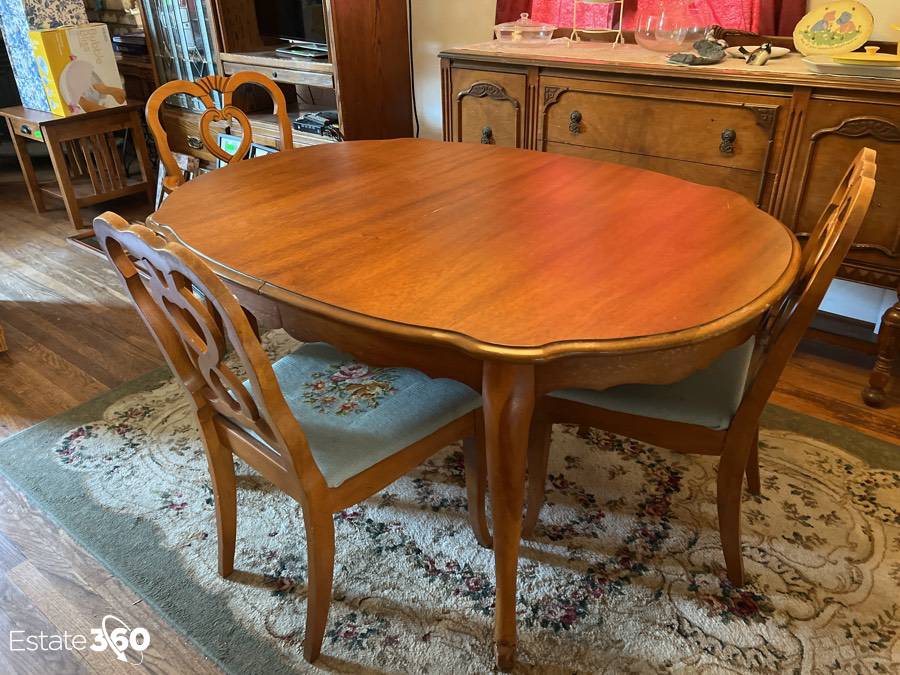 Solid Wood Dining Table With Three Chairs Auction