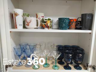 2 Shelves of Quality Mugs, Vintage Goblets & Crystal Wine Glasses