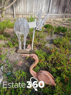 Wire Metal Flamingo And Wooden Donkey Garden Decor Auction