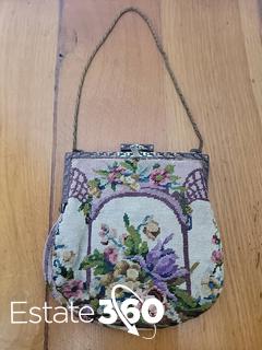 Vintage Needlepoint Hand Made Clutch with Silver Clasp Auction